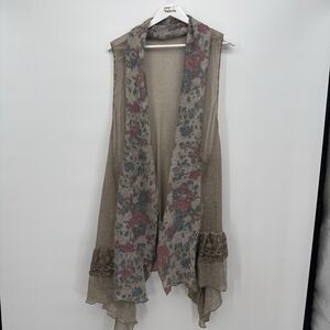 Fantazia Multicolor Sleeveless Boho Lace Vest Asymmetrical Size XL Long